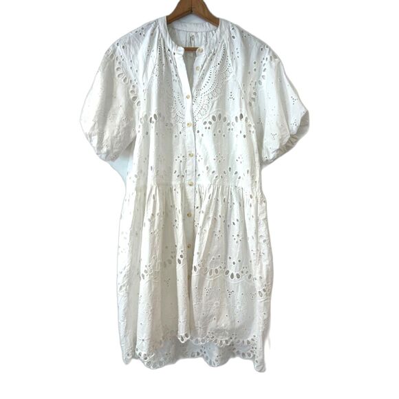 Anthropologie Small Tallulah White Eyelet Dress Button Front Mini Unlined Cotton - Picture 5 of 10